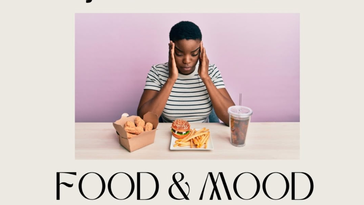 A colorful plate of healthy food, a topic in our Food and Mood webinar.