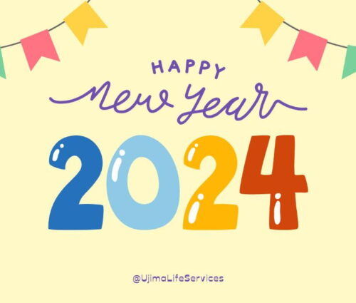 Happy New Year 2024 graphic - guide for new year wellness and mental healthyear wellness and mental health