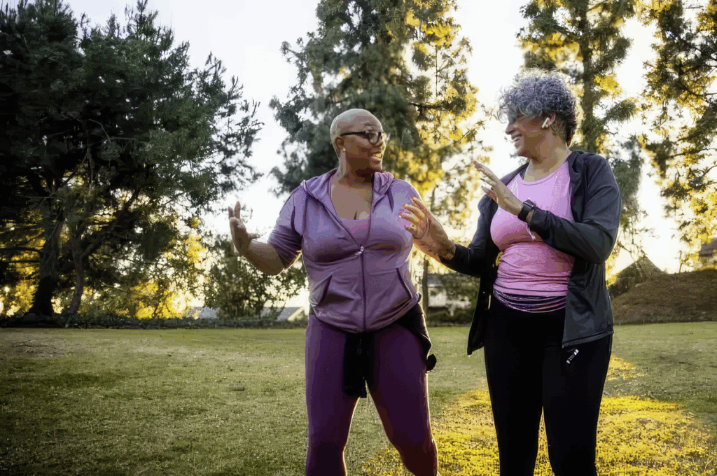 Therapist and client walking outdoors - walk and talk therapy in nature